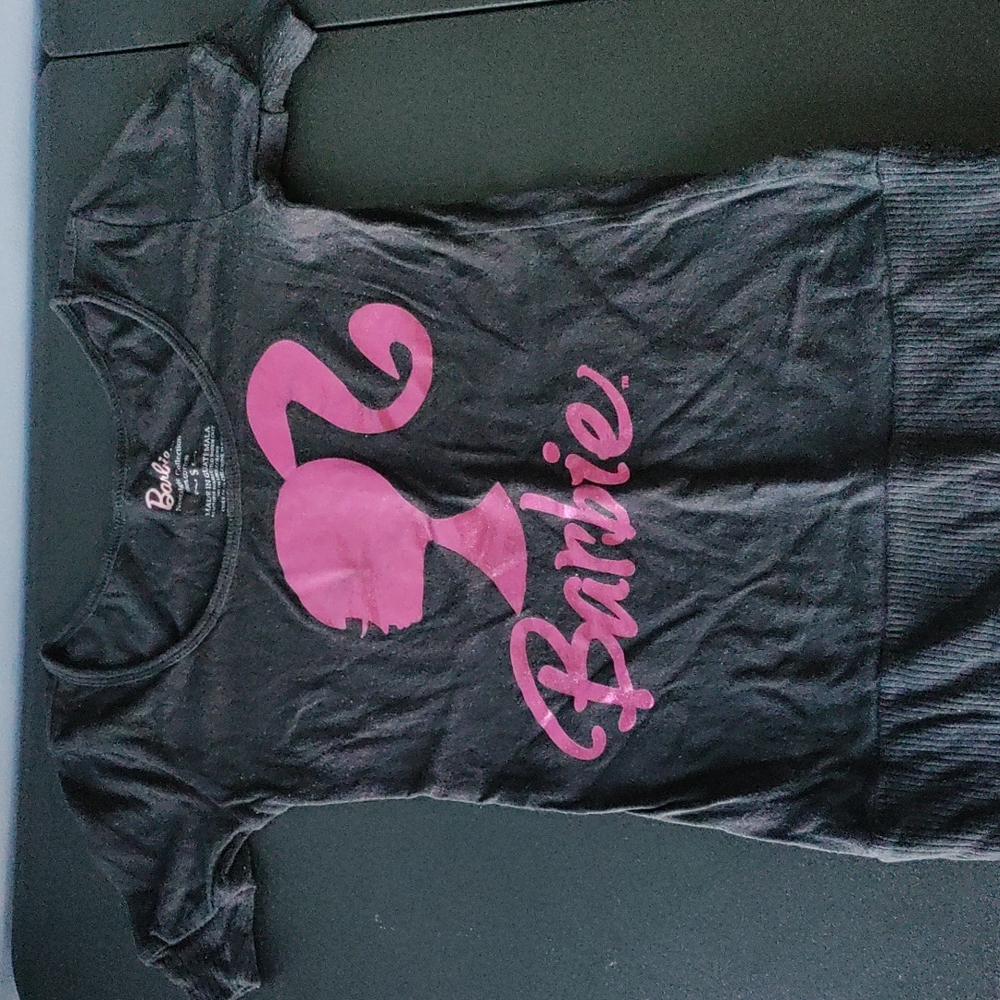 Barbie Tshirt Juniors size small, Pink and black fitted tee